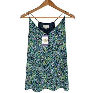 NWT Loft Womens M Micro Floral Racerback Tank Top Lined Blue Green Cottagecore